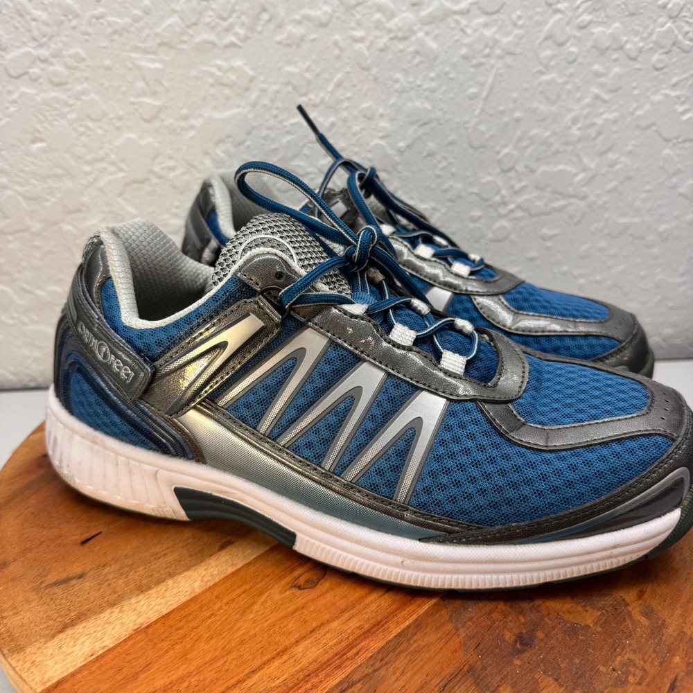 Orthofeet Monterey 674 Mens 9.5 D Blue Silver Walking Shoes Athletic Sneakers